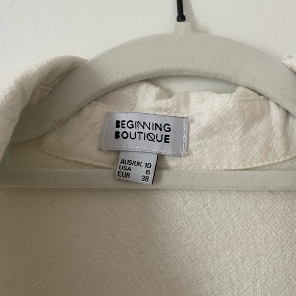 White Tiered Collared Linen Dress - Picture 5 of 6